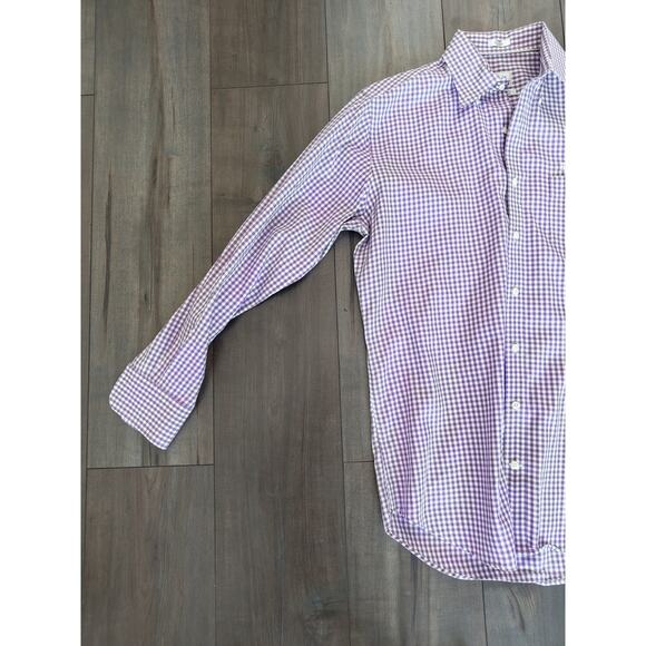Peter Millar Mens Medium Shirt Purple Gingham Check Long Sleeve Button-Up Cotton - Picture 4 of 8